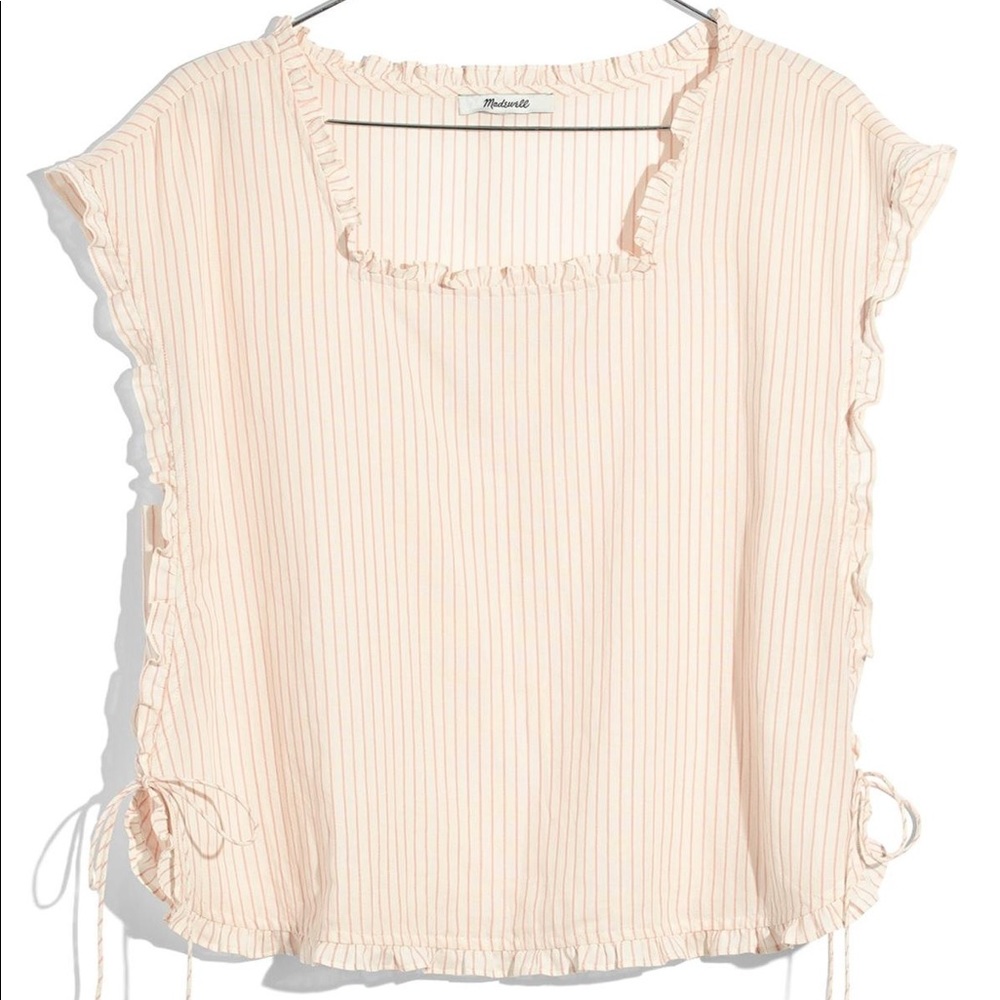 Madewell Striped Ruffle Side Tie Top, NWT